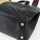 GUCCI Web Sherry Line Silvi Tote Bag Leather 2way Black Gold 453790 Auth ki6344-12