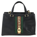 GUCCI Web Sherry Line Silvi Tote Bag Leather 2way Black Gold 453790 Auth ki6344-2