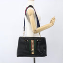 GUCCI Web Sherry Line Silvi Tote Bag Leather 2way Black Gold 453790 Auth ki6344-25