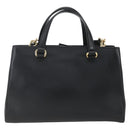 GUCCI Web Sherry Line Silvi Tote Bag Leather 2way Black Gold 453790 Auth ki6344-3