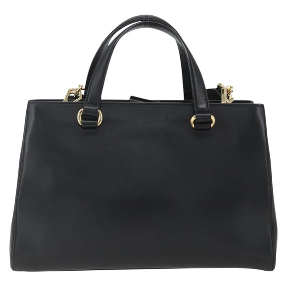GUCCI Web Sherry Line Silvi Tote Bag Leather 2way Black Gold 453790 Auth ki6344