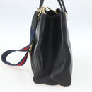 GUCCI Web Sherry Line Silvi Tote Bag Leather 2way Black Gold 453790 Auth ki6344-5