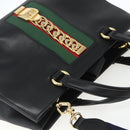 GUCCI Web Sherry Line Silvi Tote Bag Leather 2way Black Gold 453790 Auth ki6344-6