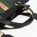 GUCCI Web Sherry Line Silvi Tote Bag Leather 2way Black Gold 453790 Auth ki6344-7