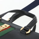 GUCCI Web Sherry Line Silvi Tote Bag Leather 2way Black Gold 453790 Auth ki6344-8