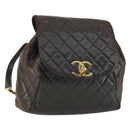 CHANEL Matelasse Backpack Lamb Skin Dark Brown Gold CC Auth ki6346-1