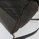 CHANEL Matelasse Backpack Lamb Skin Dark Brown Gold CC Auth ki6346-10