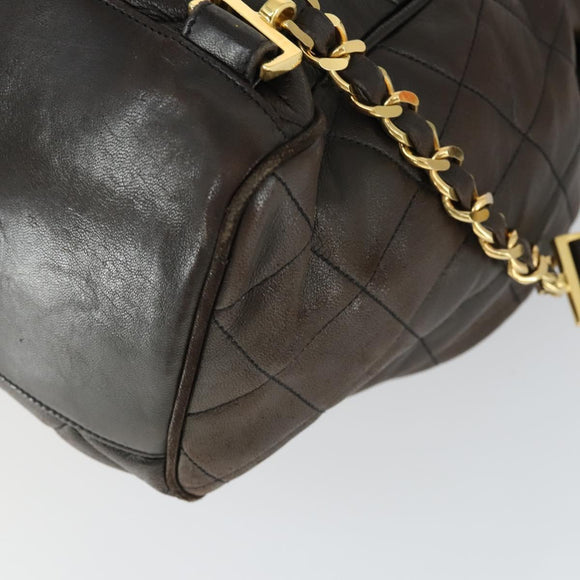 CHANEL Matelasse Backpack Lamb Skin Dark Brown Gold CC Auth ki6346