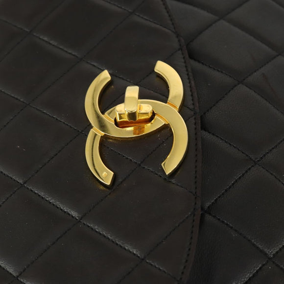 CHANEL Matelasse Backpack Lamb Skin Dark Brown Gold CC Auth ki6346