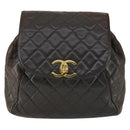 CHANEL Matelasse Backpack Lamb Skin Dark Brown Gold CC Auth ki6346-2