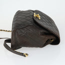 CHANEL Matelasse Backpack Lamb Skin Dark Brown Gold CC Auth ki6346-4