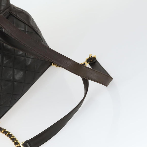 CHANEL Matelasse Backpack Lamb Skin Dark Brown Gold CC Auth ki6346