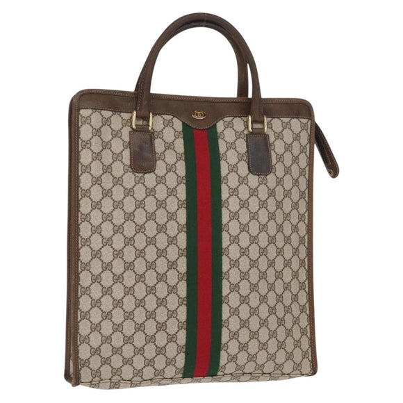 GUCCI GG Supreme Web Sherry Line Tote Bag PVC Beige Gold 010 378 Auth ki6347