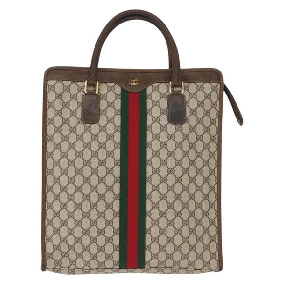 GUCCI GG Supreme Web Sherry Line Tote Bag PVC Beige Gold 010 378 Auth ki6347