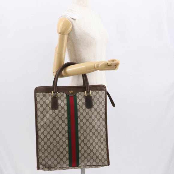 GUCCI GG Supreme Web Sherry Line Tote Bag PVC Beige Gold 010 378 Auth ki6347