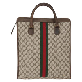 GUCCI GG Supreme Web Sherry Line Tote Bag PVC Beige Gold 010 378 Auth ki6347 - 0