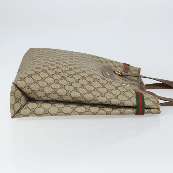 GUCCI GG Supreme Web Sherry Line Tote Bag PVC Beige Gold 39 02 091 Auth ki6348