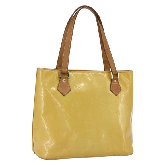 LOUIS VUITTON Monogram Vernis Houston Hand Bag Lime Yellow M91055 LV Auth ki6351