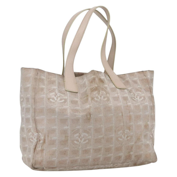 CHANEL New Travel Line Tote Bag Nylon Pink Gold CC Auth ki6352