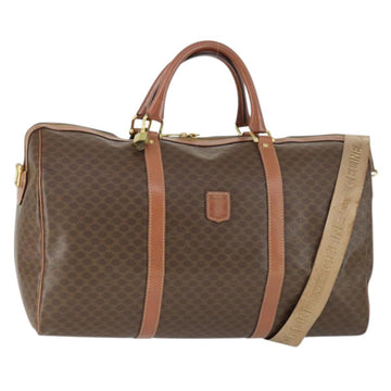 CELINE Macadam Canvas Boston Bag PVC Leather 2way Brown Gold Auth ki6356