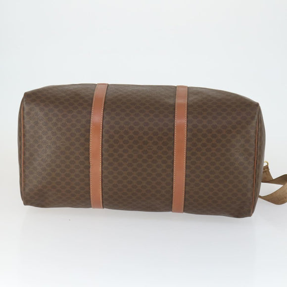 CELINE Macadam Canvas Boston Bag PVC Leather 2way Brown Gold Auth ki6356