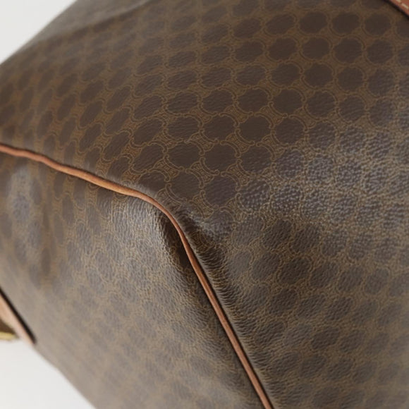 CELINE Macadam Canvas Boston Bag PVC Leather 2way Brown Gold Auth ki6356