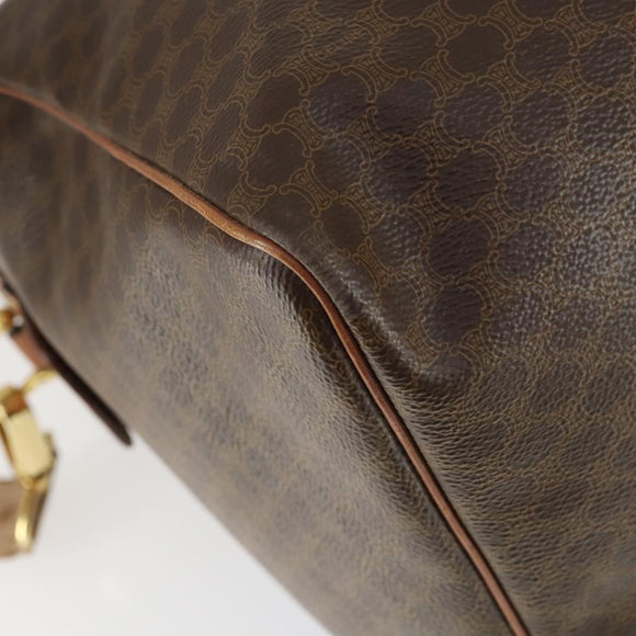 CELINE Macadam Canvas Boston Bag PVC Leather 2way Brown Gold Auth ki6356