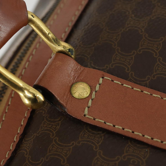 CELINE Macadam Canvas Boston Bag PVC Leather 2way Brown Gold Auth ki6356