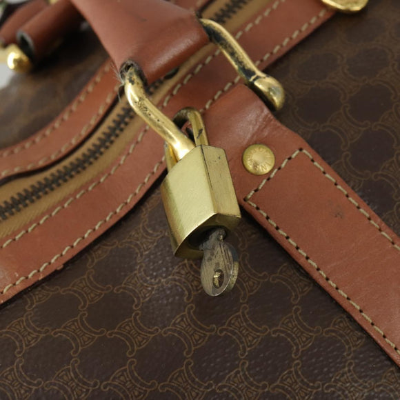 CELINE Macadam Canvas Boston Bag PVC Leather 2way Brown Gold Auth ki6356