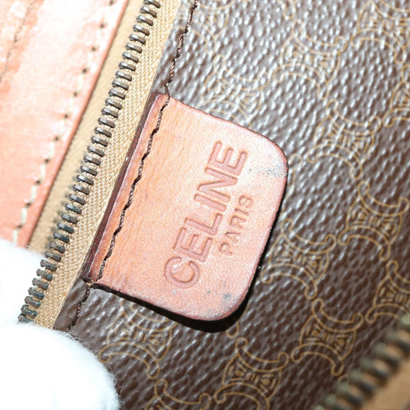 CELINE Macadam Canvas Boston Bag PVC Leather 2way Brown Gold Auth ki6356