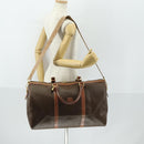 CELINE Macadam Canvas Boston Bag PVC Leather 2way Brown Gold Auth ki6356-27