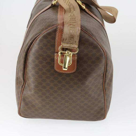 CELINE Macadam Canvas Boston Bag PVC Leather 2way Brown Gold Auth ki6356