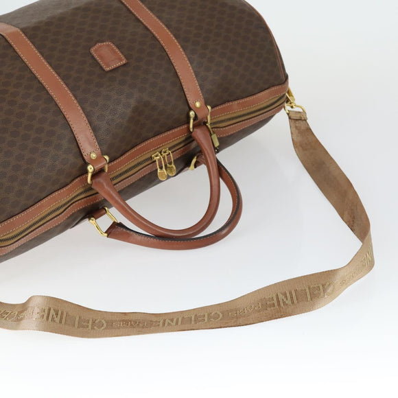 CELINE Macadam Canvas Boston Bag PVC Leather 2way Brown Gold Auth ki6356