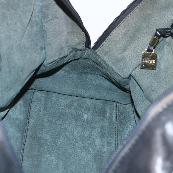 LOEWE Anagram Amazona 40 Hand Bag Leather Gold Black Auth ki6358