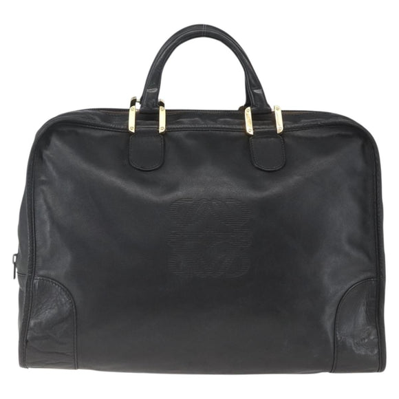 LOEWE Anagram Amazona 40 Hand Bag Leather Gold Black Auth ki6358