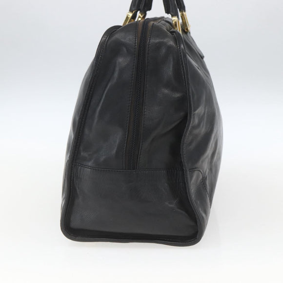 LOEWE Anagram Amazona 40 Hand Bag Leather Gold Black Auth ki6358