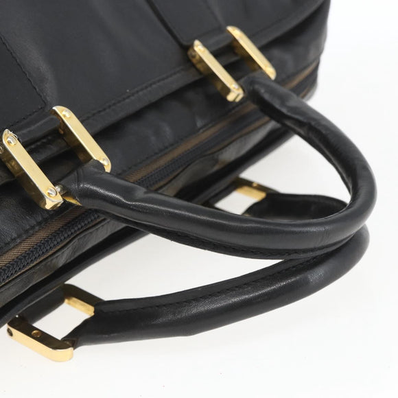 LOEWE Anagram Amazona 40 Hand Bag Leather Gold Black Auth ki6358