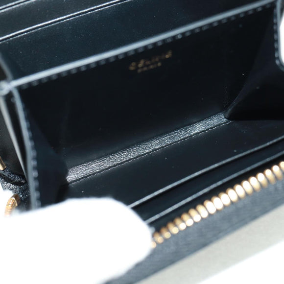 CELINE Triomphe Wallet Leather Black Auth ki6366M