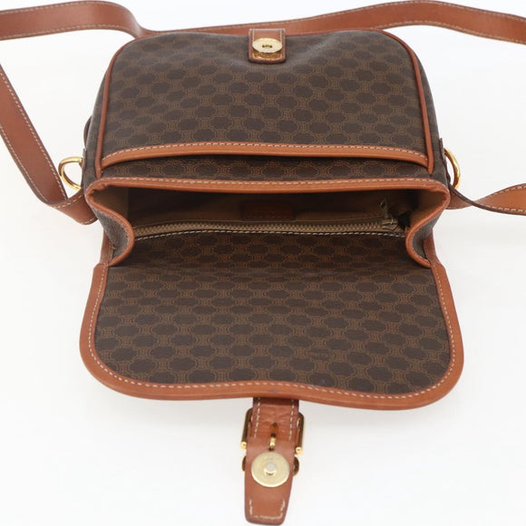 CELINE Macadam Canvas Shoulder Bag PVC Leather Brown Gold Auth ki6367