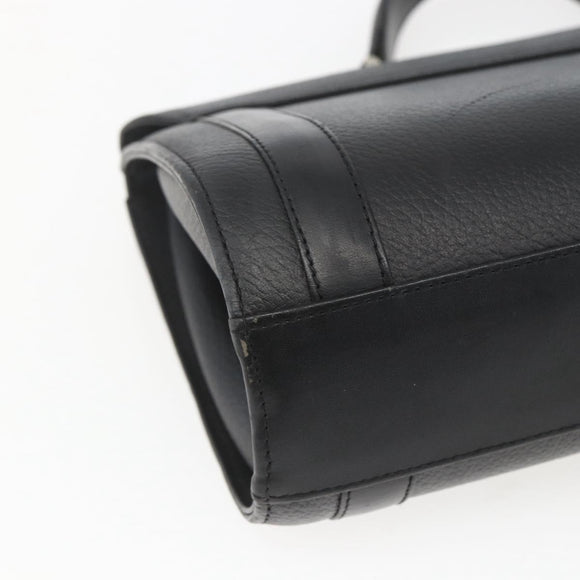 Burberrys Hand Bag Leather Black Gold Auth ki6369