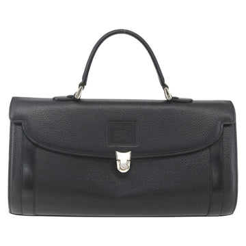 Burberrys Hand Bag Leather Black Gold Auth ki6369 - 0