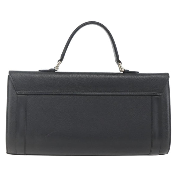 Burberrys Hand Bag Leather Black Gold Auth ki6369