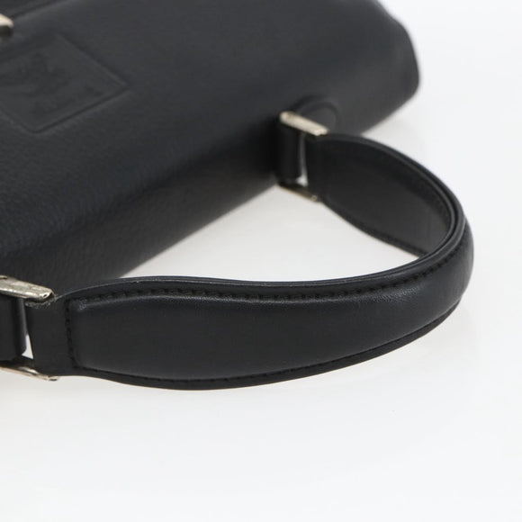 Burberrys Hand Bag Leather Black Gold Auth ki6369