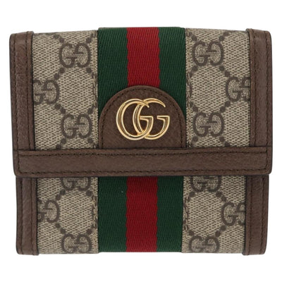 GUCCI GG Supreme Web Sherry Line Wallet PVC Beige Red 523173 Auth ki6372V - 0