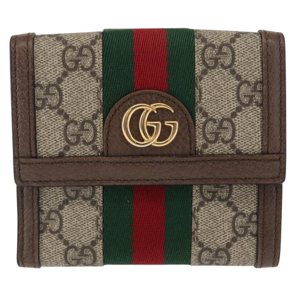 GUCCI GG Supreme Web Sherry Line Wallet PVC Beige Red 523173 Auth ki6372V
