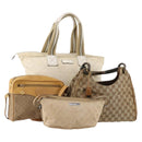 GUCCI GG Canvas Micro GG Supreme Pouch Bag PVC 4 Set Beige White Auth ki6375-1