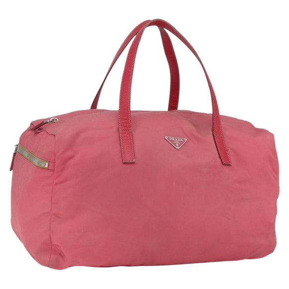 PRADA Boston Bag Nylon Pink Silver Auth ki6378