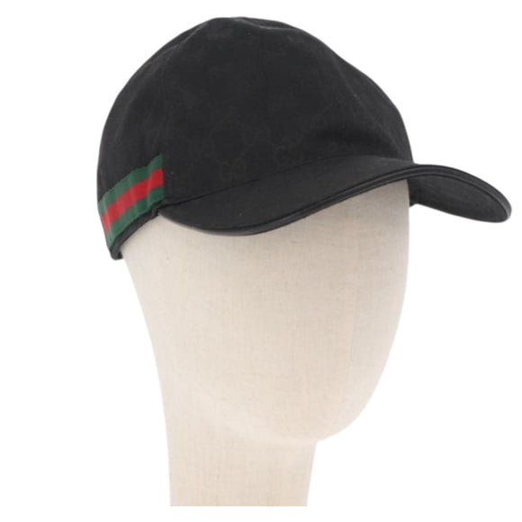 GUCCI Web Sherry Line GG Canvas Baseball Cap L Black 200035 204891 Auth ki6381
