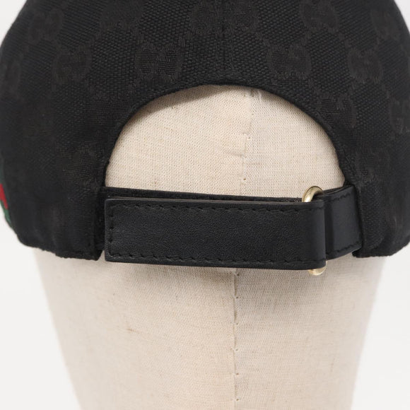 GUCCI Web Sherry Line GG Canvas Baseball Cap L Black 200035 204891 Auth ki6381
