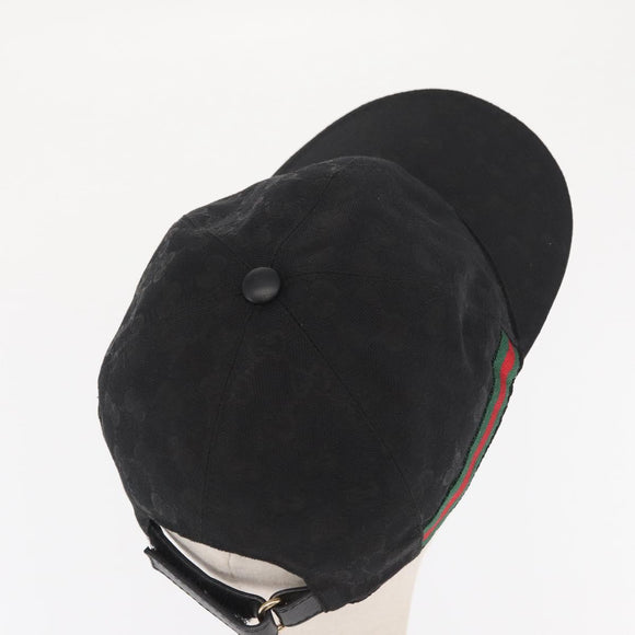 GUCCI Web Sherry Line GG Canvas Baseball Cap L Black 200035 204891 Auth ki6381